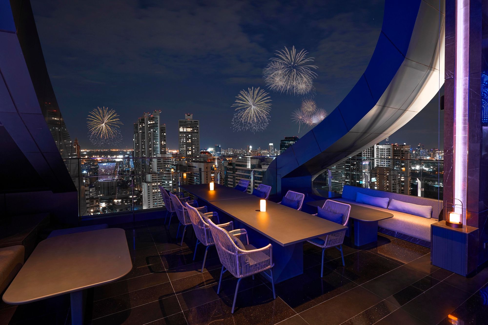 The Cooling Tower Rooftop Bar offers unparalleled panoramic views across Bangkok.